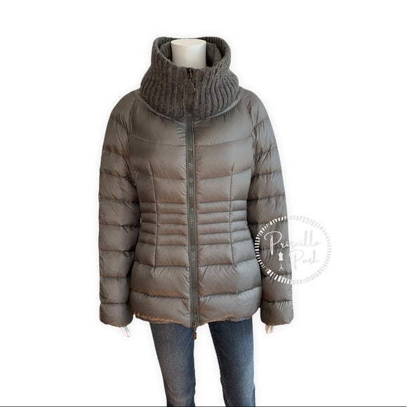 Moncler Grey Puffer Jacket Knit Collar Puffer Coat