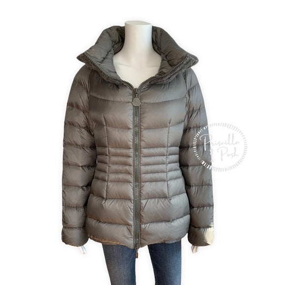 Moncler Grey Puffer Jacket Knit Collar Puffer Coat