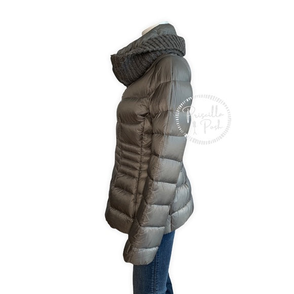 Moncler Grey Puffer Jacket Knit Collar Puffer Coat