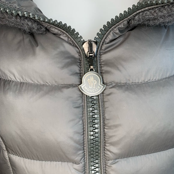 Moncler Grey Puffer Jacket Knit Collar Puffer Coat