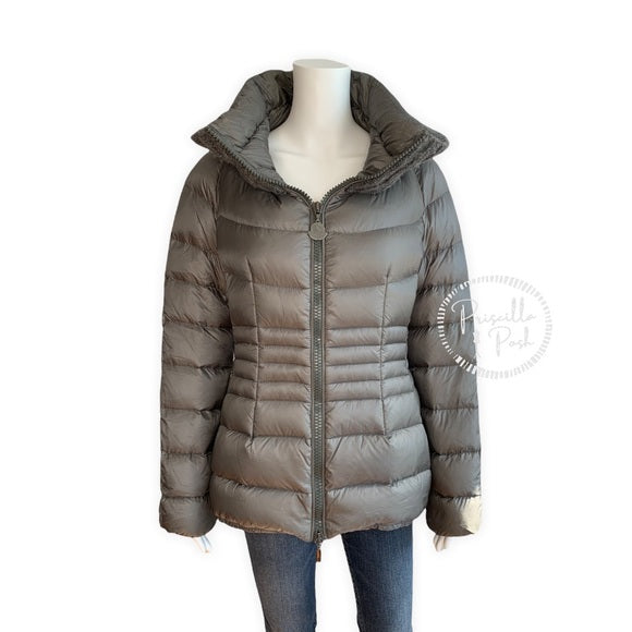 Moncler Grey Puffer Jacket Knit Collar Puffer Coat