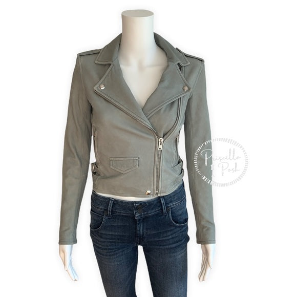 IRO Ashville Cropped Leather Jacket Grey Green