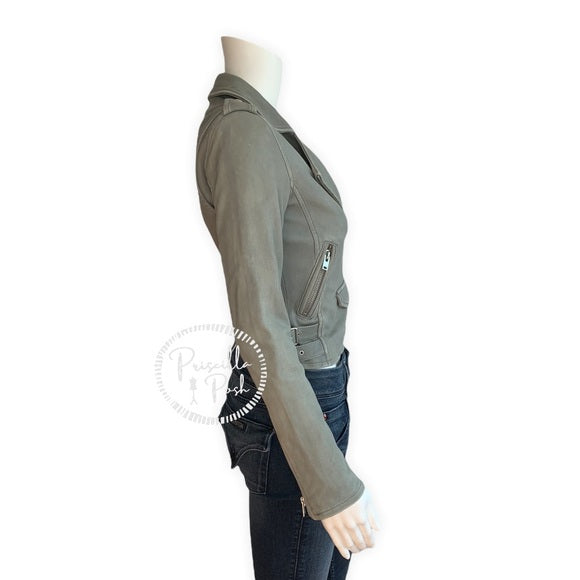 IRO Ashville Cropped Leather Jacket Grey Green