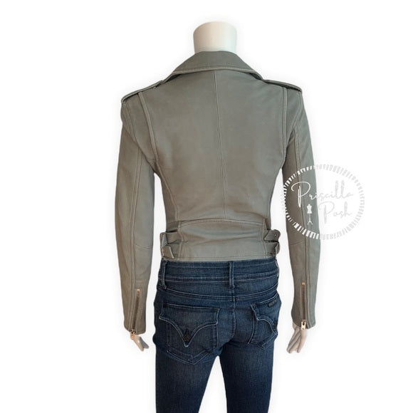 IRO Ashville Cropped Leather Jacket Grey Green