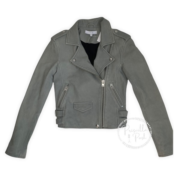 IRO Ashville Cropped Leather Jacket Grey Green