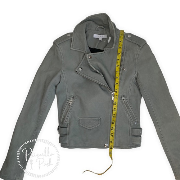 IRO Ashville Cropped Leather Jacket Grey Green