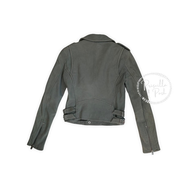 IRO Ashville Cropped Leather Jacket Grey Green