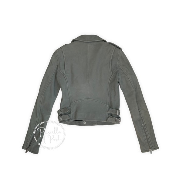 IRO Ashville Cropped Leather Jacket Grey Green