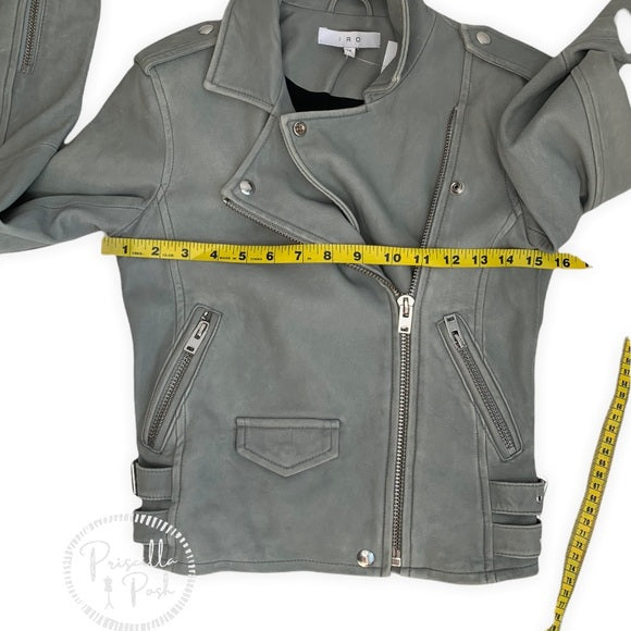 IRO Ashville Cropped Leather Jacket Grey Green