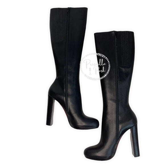 NEW Christian Louboutin Black Leather Mirabelle 120 Leather Knee High Boots