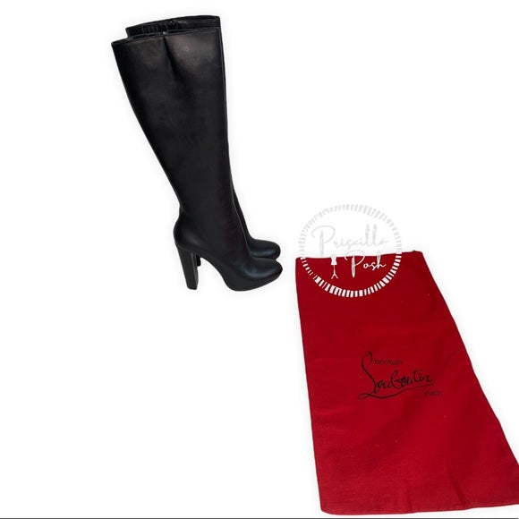 NEW Christian Louboutin Black Leather Mirabelle 120 Leather Knee High Boots