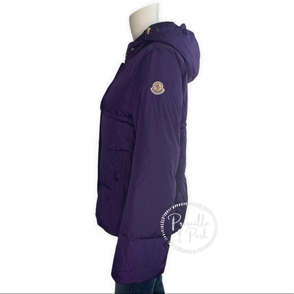 Moncler 'Amaryllis' Bell Sleeve Down Jacket Purple Puffer Coat
