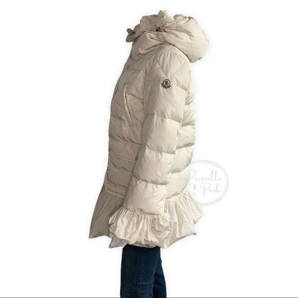 Moncler White Ivory Serre Peplum Ruffle Puffer Coat Puffer Jacket