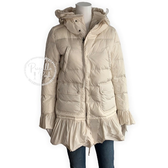 Moncler White Ivory Serre Peplum Ruffle Puffer Coat Puffer Jacket