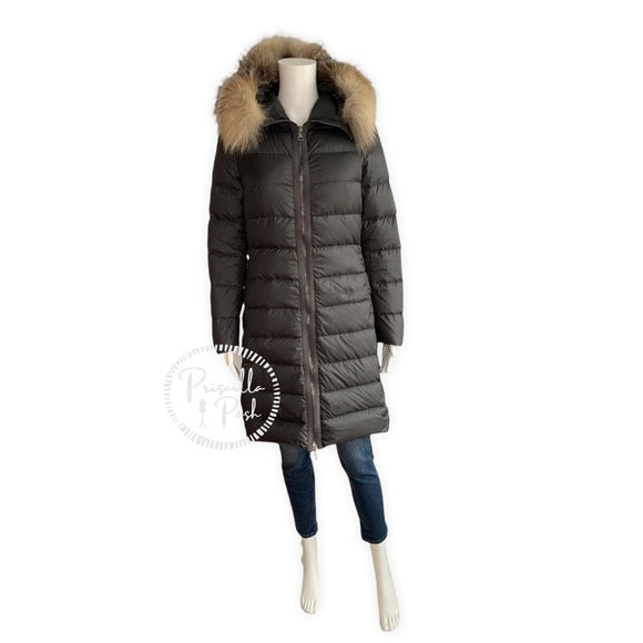 Moncler Long Grey Full Length Puffer Jacket Fabrefox Fur-Trim Puffer Coat