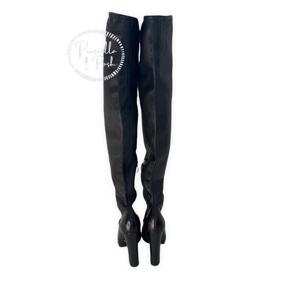 Gucci Horsebit Over The Knee Lillian Thigh High Black Leather Boots With Heel