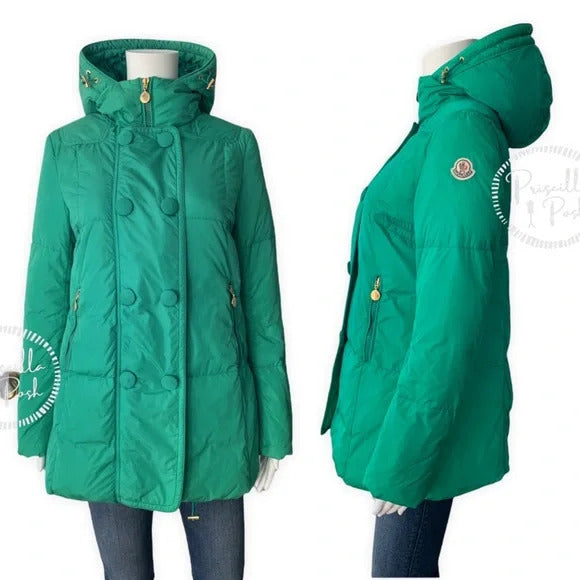 Moncler Teal Blue Green Long Down Puffer Jacket Goose Down Padded Puffer Coat