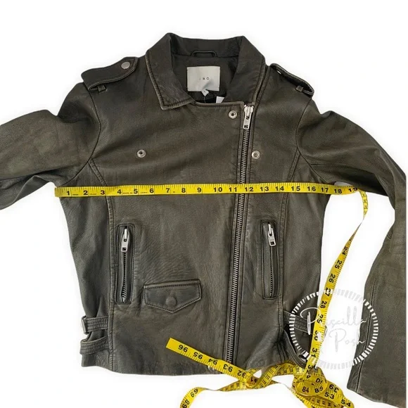 IRO Olive Green Ashville Leather Cropped Distressed Moto Jacket