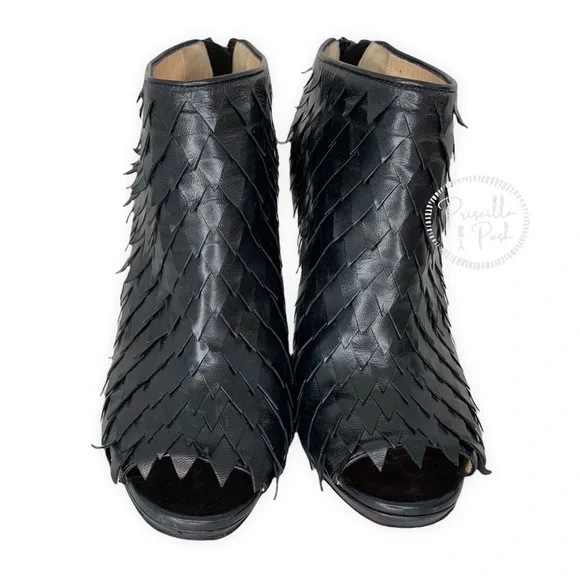 Christian Louboutin Black Leather Peep Toe Bootie Boots 37