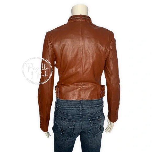 NWT IRO Brown New Luciana Cognac Jacket Moto Crop Biker Leather Jacket