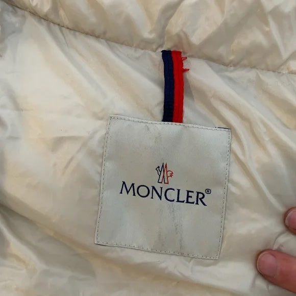 Moncler Joinville Asymmetric Zip Down Puffer Jacket Ivory White Beige