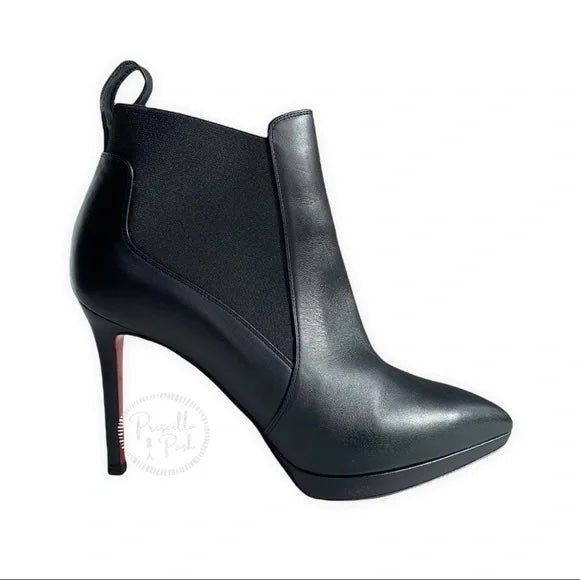 Christian Louboutin Crochinetta 100 black leather ankle boots booties heeled 38