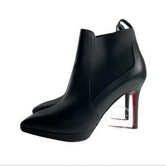 Christian Louboutin Crochinetta 100 black leather ankle boots booties heeled 38