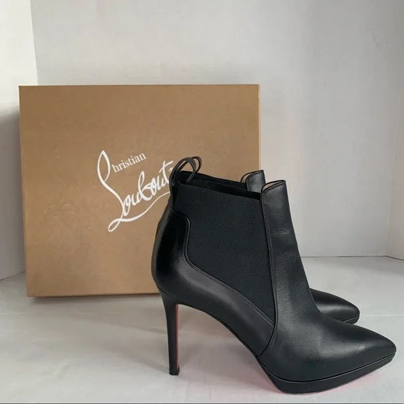 Christian Louboutin Crochinetta 100 black leather ankle boots booties heeled 38