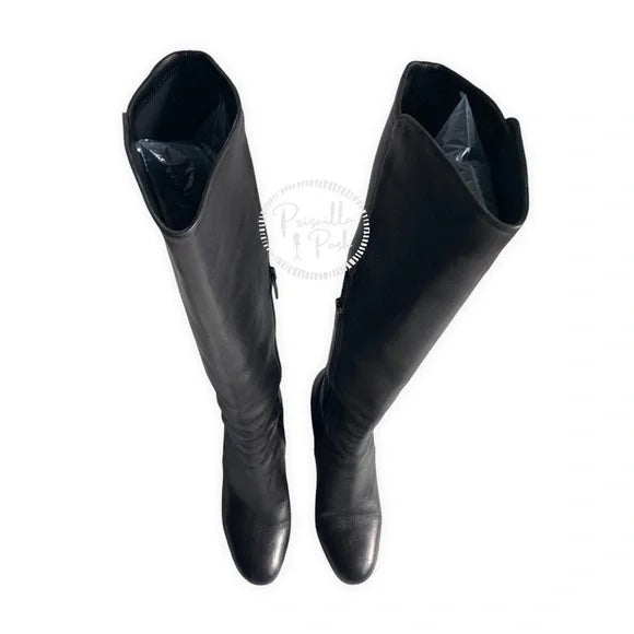 Christian Louboutin Kronobotte 85 Black Calf Leather Block Heel Knee High Boots