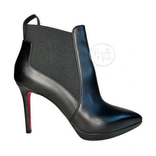 Christian Louboutin Crochinetta 100 black leather heeled ankle boots pointy toe 37.5