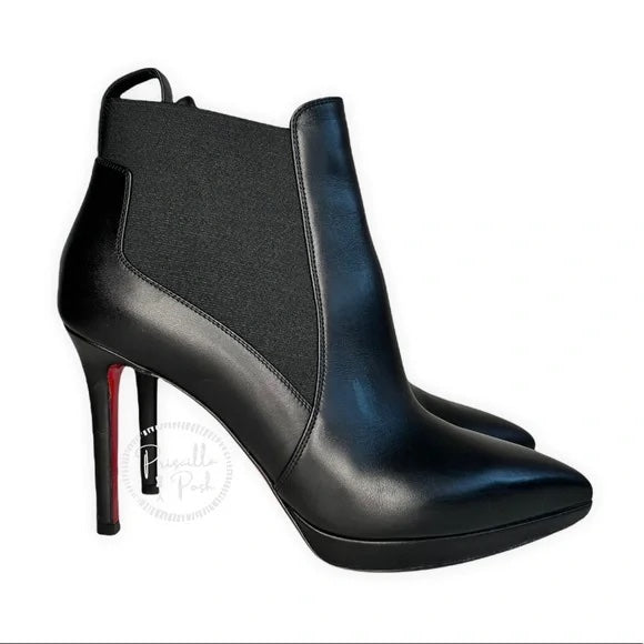 Christian Louboutin Crochinetta 100 black leather heeled ankle boots pointy toe 37.5