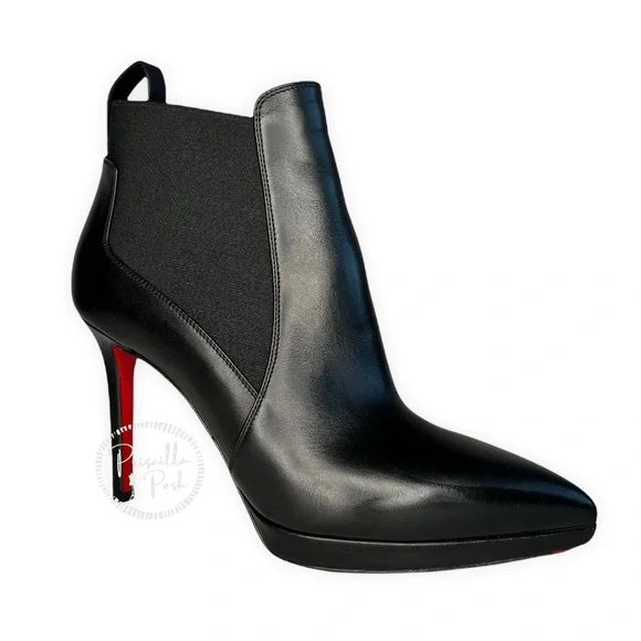 Christian Louboutin Crochinetta 100 black leather heeled ankle boots pointy toe 37.5