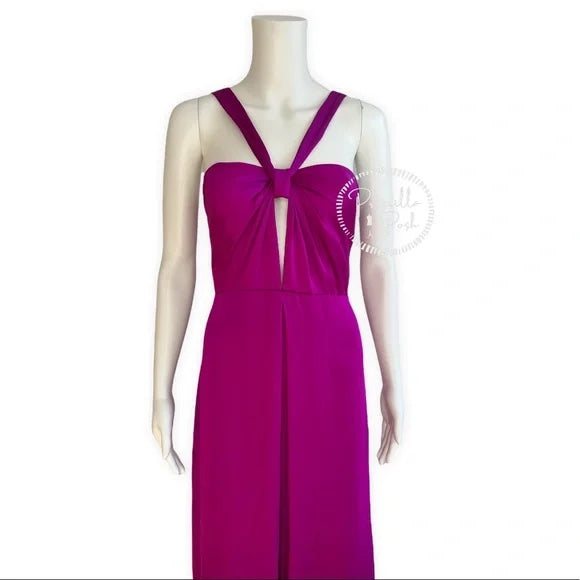 Jill Jill Stuart Halter Keyhole Sleeveless Satin Evening Gown Purple fuchsia