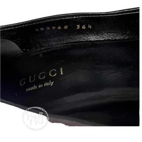 Gucci Black Leather Horsebit Peep Toe Platform Pumps 36.5