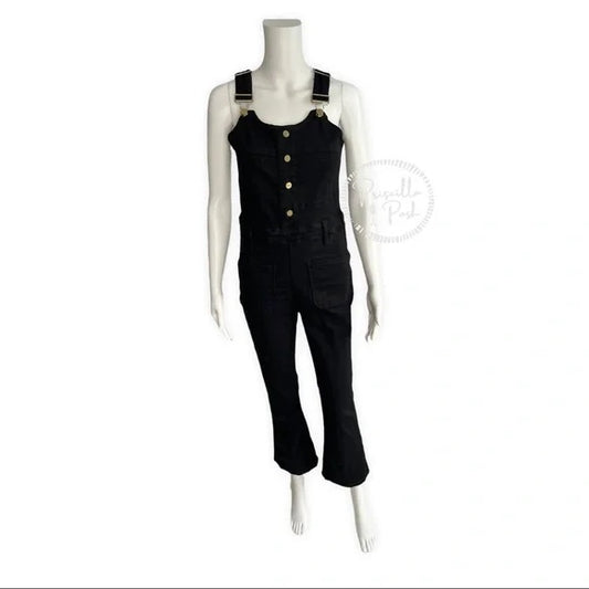 FRAME denim Women's Black Le High Cropped Dungarees Overalls Gold buttons