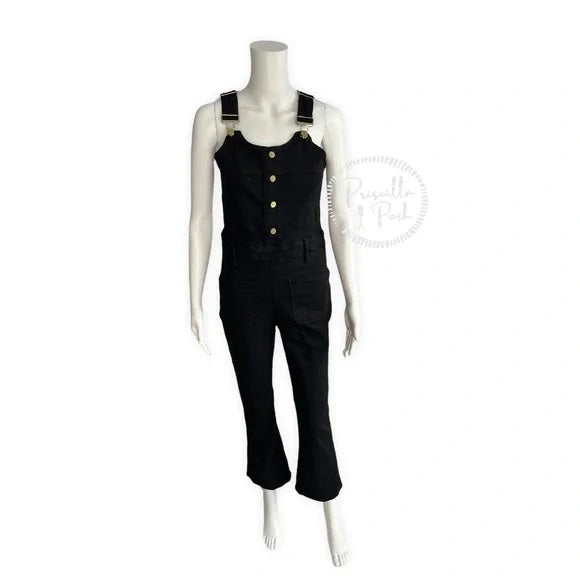 FRAME denim Women's Black Le High Cropped Dungarees Overalls Gold buttons