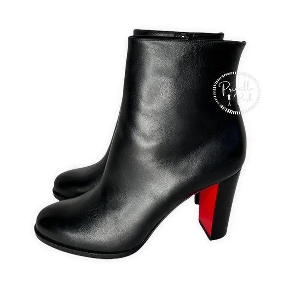 NEW CHRISTIAN LOUBOUTIN Adox 85 leather ankle boots Black Leather Block Heel 37