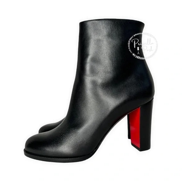 NEW CHRISTIAN LOUBOUTIN Adox 85 leather ankle boots Black Leather Block Heel 37