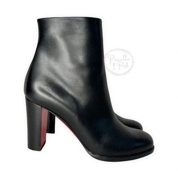 NEW CHRISTIAN LOUBOUTIN Adox 85 leather ankle boots Black Leather Block Heel 37