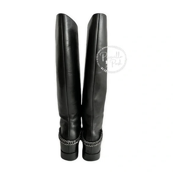 Christian Louboutin Black Leather Tall Knee Boot 39 Black Leather Knee High