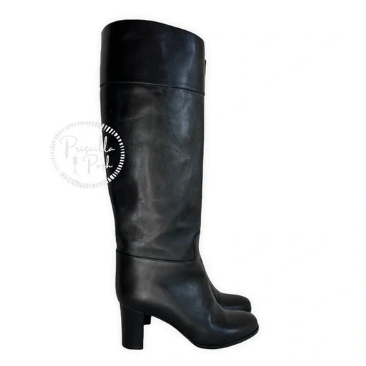 Christian Louboutin Black Leather Calfskin Dartata Tall Knee High Boots 37