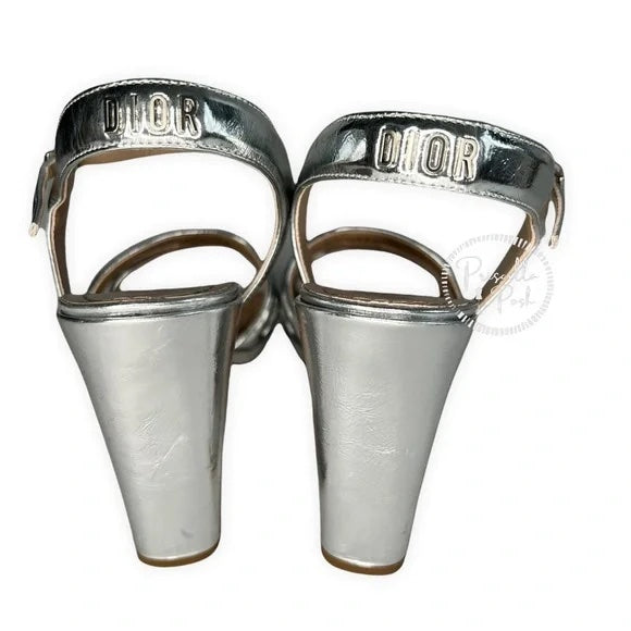 Dior Call Heeled Sandal Silver Tone laminated leather 2021-2022 EU 38