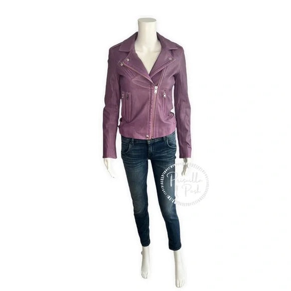 NWT IRO Han Leather Moto Jacket Purple Leather Motorcycle Jacket