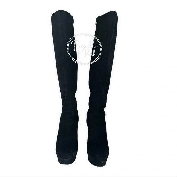 Christian Louboutin Babel Plato 140 Boots Black Platform Suede Boots Knee High 37.5