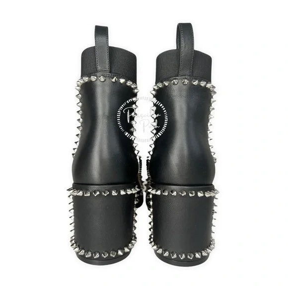 NEW Christian Louboutin Spike Chelsea Bootie Black Leather Spiked Boots 39.5