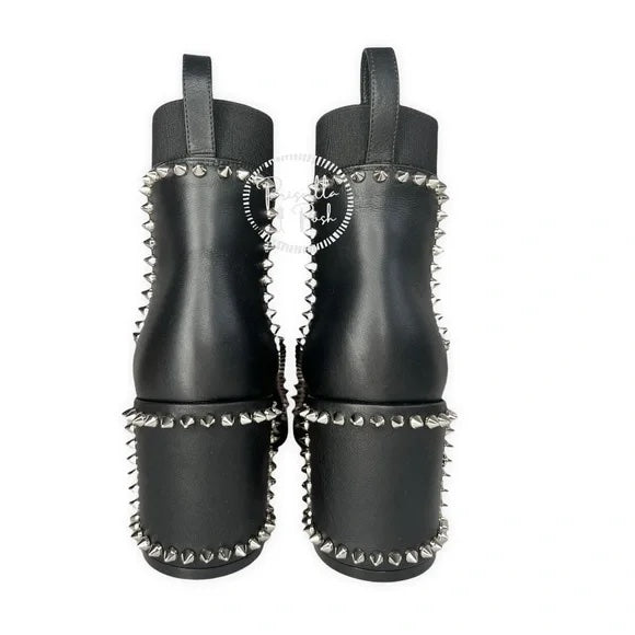 NEW Christian Louboutin Spike Chelsea Bootie Black Leather Spiked Boots 39.5