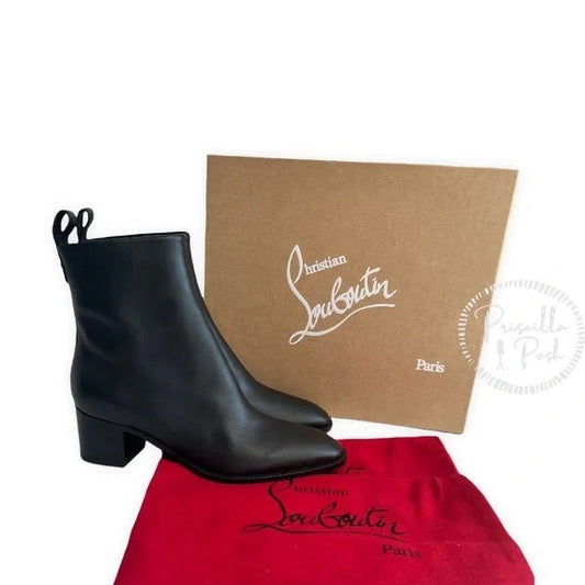 NEW Christian Louboutin Antilop Leather Ankle Boots 55 Black Leather Ankle Booties 39.5