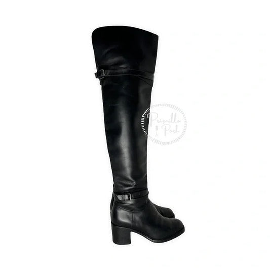 Christian Louboutin Calfskin Over The Knee Boots Black Leather Boots Thigh High 37