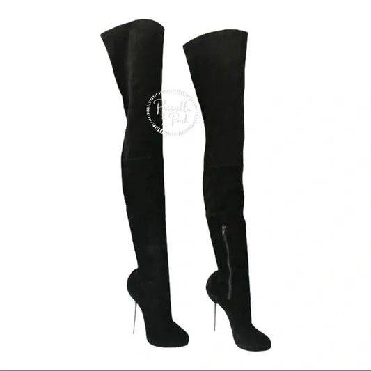 Christian Louboutin Black Suede Big Lips 120 Thigh Over-the-Knee Boots Size 39