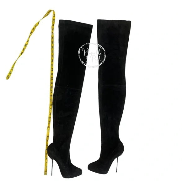 Christian Louboutin Black Suede Big Lips 120 Thigh Over-the-Knee Boots Size 39